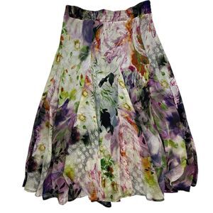 Lapis Maxi Full Watercolor Floral Skirt Large Cowgirl Festival Cottage Bohemian